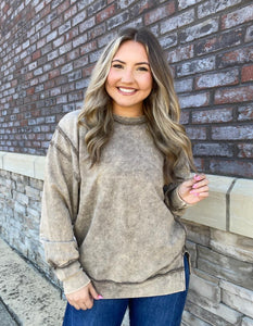 Acid Wash Mocha Pullover