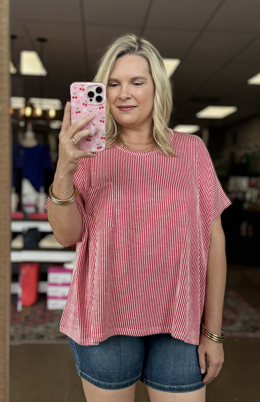 Basic Notion Ribbed Oversized Top Ruby