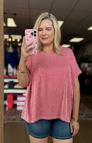 Basic Notion Ribbed Oversized Top Ruby