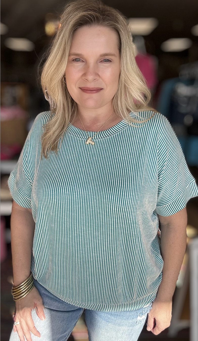 Living Right Ribbed Top Teal