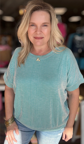 Living Right Ribbed Top Teal