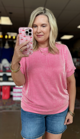 Living Right Ribbed Top Pink