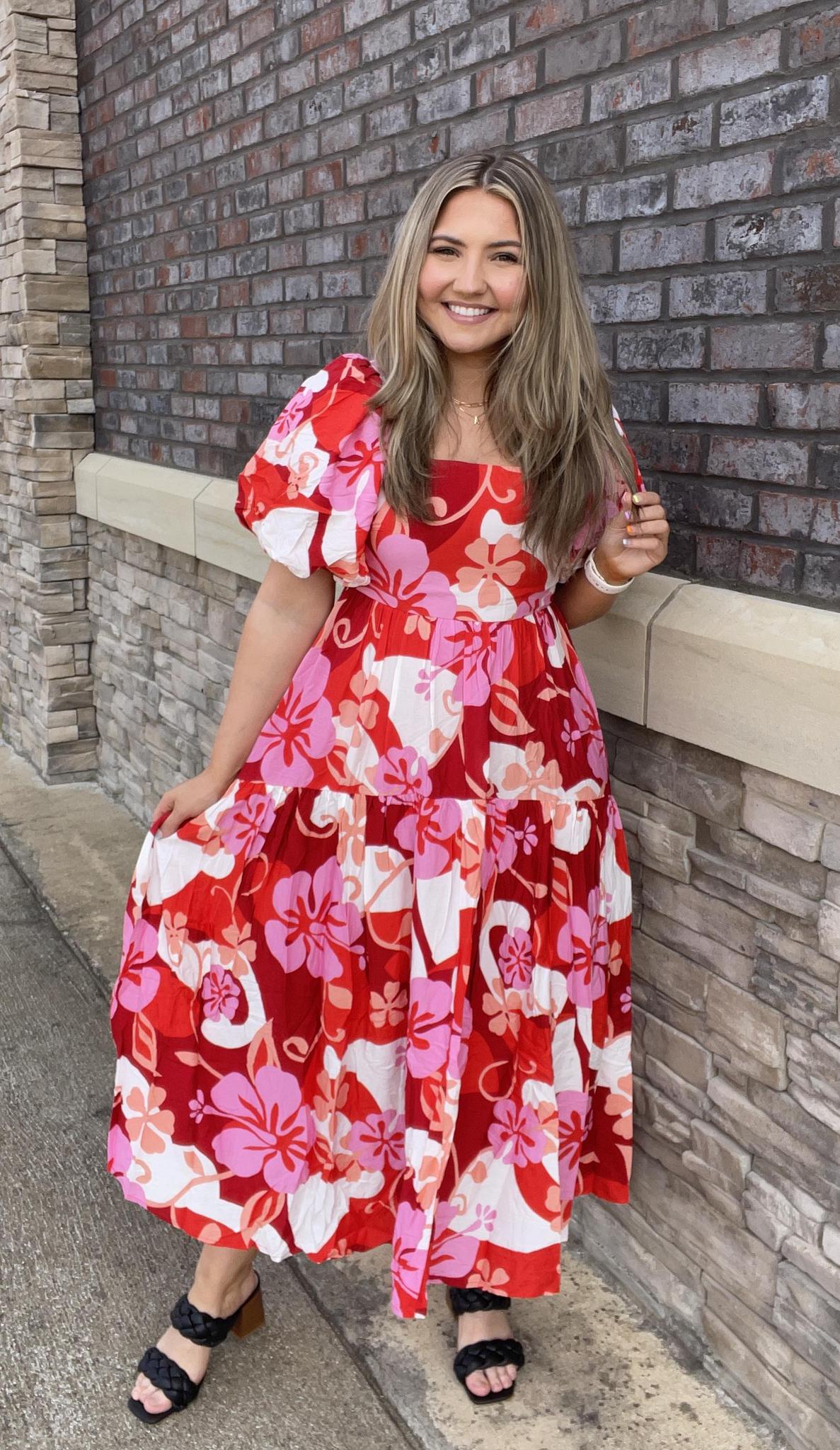 Keep It Sweet Red Floral Dress