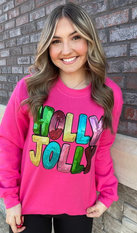 Pink Sequin Holly Jolly Sweatshirt