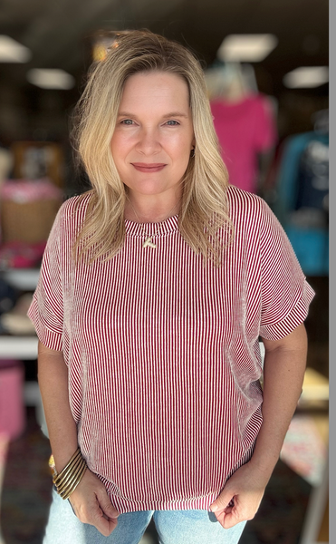 Living Right Ribbed Top Red