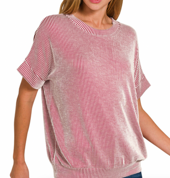 Living Right Ribbed Top Red