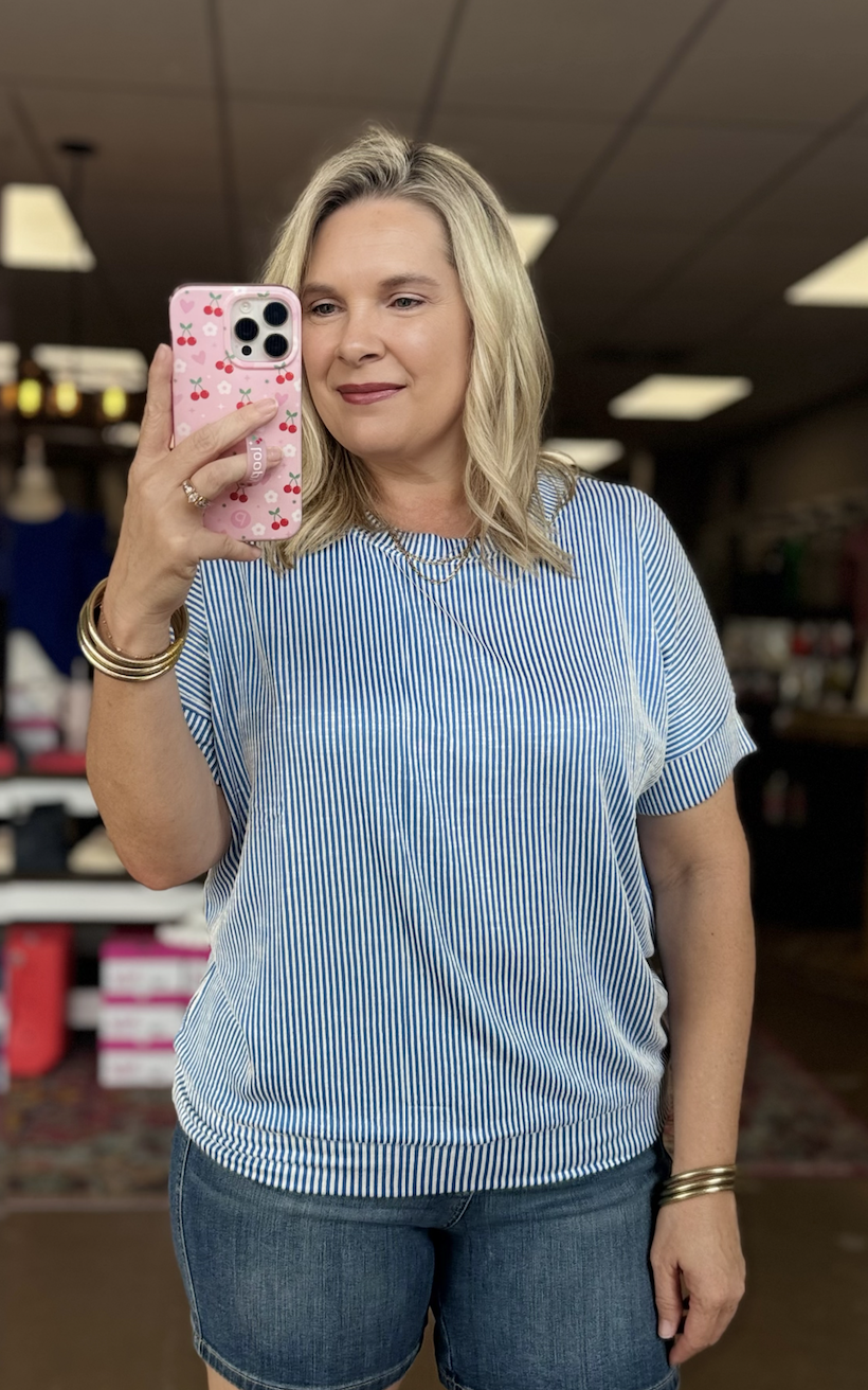 Living Right Ribbed Top Blue