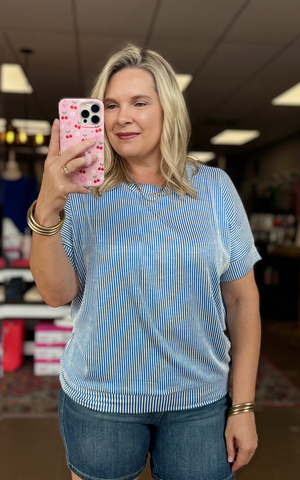 Living Right Ribbed Top Blue