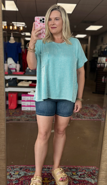 Basic Notion Ribbed Oversized Top Teal
