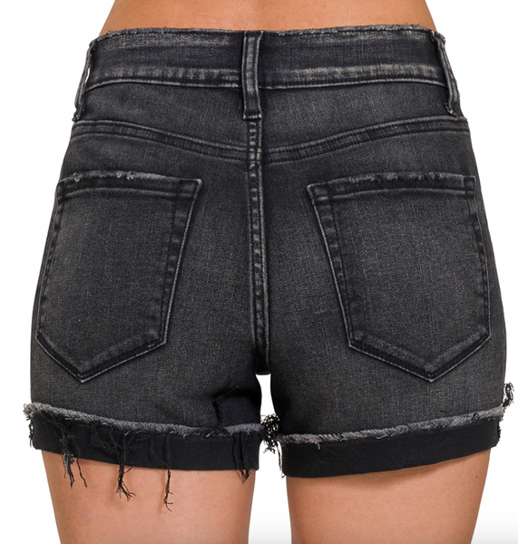 Saylor Washed Black Cuffed Shorts