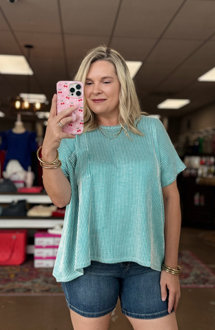 Basic Notion Ribbed Oversized Top Teal